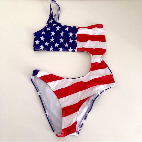 Yes Master American flag print cut out one piece swimsuit sz S - Picture 2 of 11